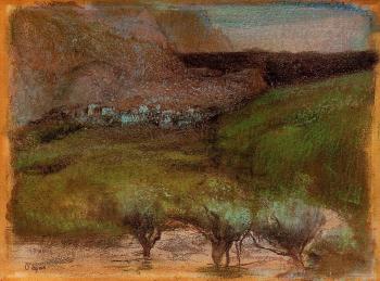 Edgar Degas : Olive Trees against a Mountainous Background